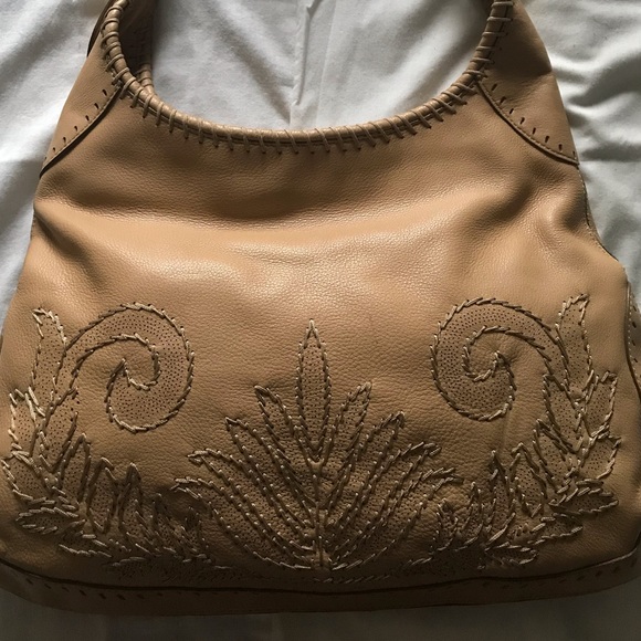🎉GORGEOUS🎉 Cole Haan Tan Leather Embroidered Stitch Hobo Bag - Picture 2 of 8